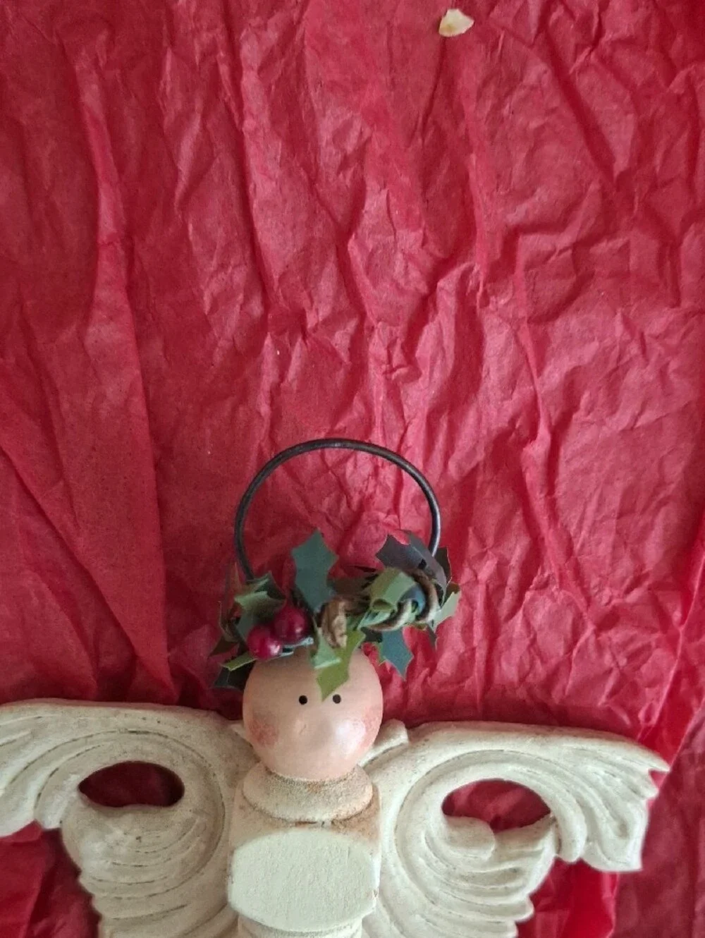 Rustic Green Holiday Wreath with Cream Angel Accent